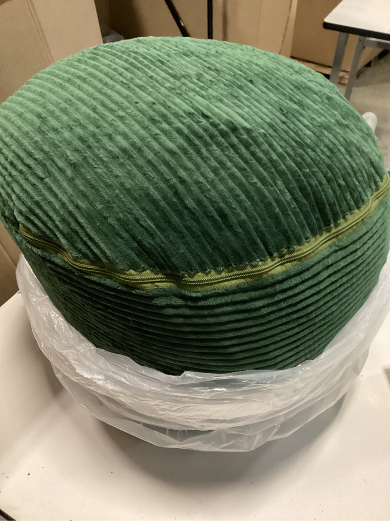 Condition photo showing As Is for MeMoreCool Stuffed Round Pouf Ottoman Foot Rest, Floor Pouf Foot Stool with Soft Foam Chunk Filling,