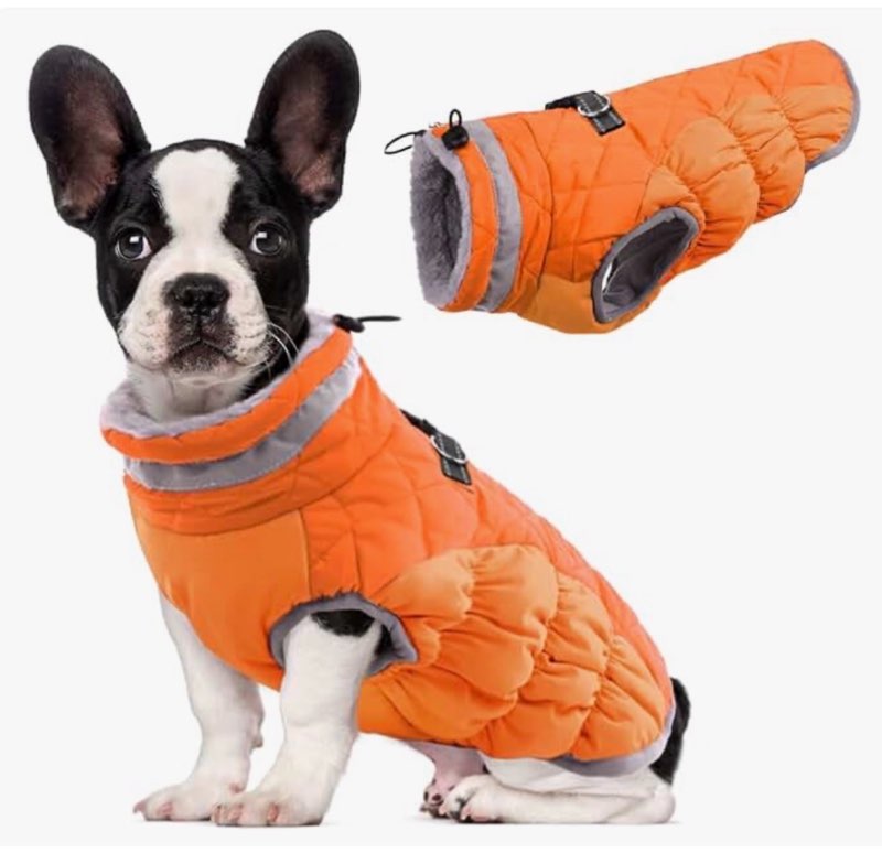 Lelepet Dog Coat,Waterproof Dog Jacket Dog Coat with Harness Warm Dog Winter Coat Zip-Up Dog Fleece Jacket Thick Dog Padded Vest Dog Winter Clothes Reflective Dog Coats for Medium Dogs,Schnauzer,Pug Medium Orange