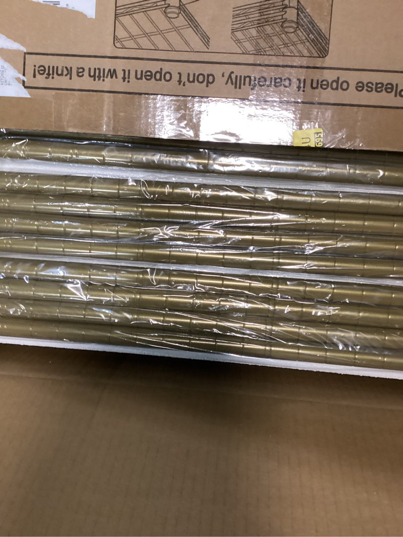 Condition photo showing New/Like New for Ulif E7 Garment Rack, Heavy Duty Clothes Storage System with Extendable Hangers Rods, Metal Clothing Rack with 6 Wire Shelves, (52.3"-72") W x 14.5" D x 71.2" H, Load 838lbs, Gold