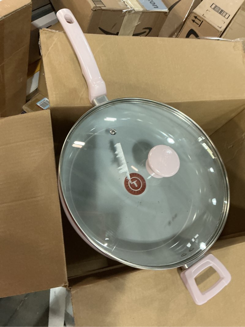 Condition photo showing As Is for T-fal Refresh Ceramic Ceramic Non Stick Jumbo Cooker w/Lid 5 Quart Oven Broiler Safe 350F Dusty Rose