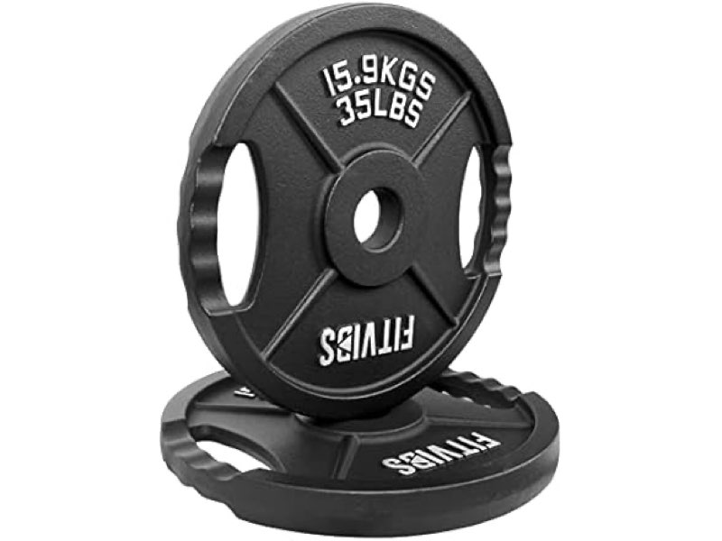 fitvids olympic 2-inch cast iron plate weight plate for strength training and weightlifting, two hole style, 35lbs pair