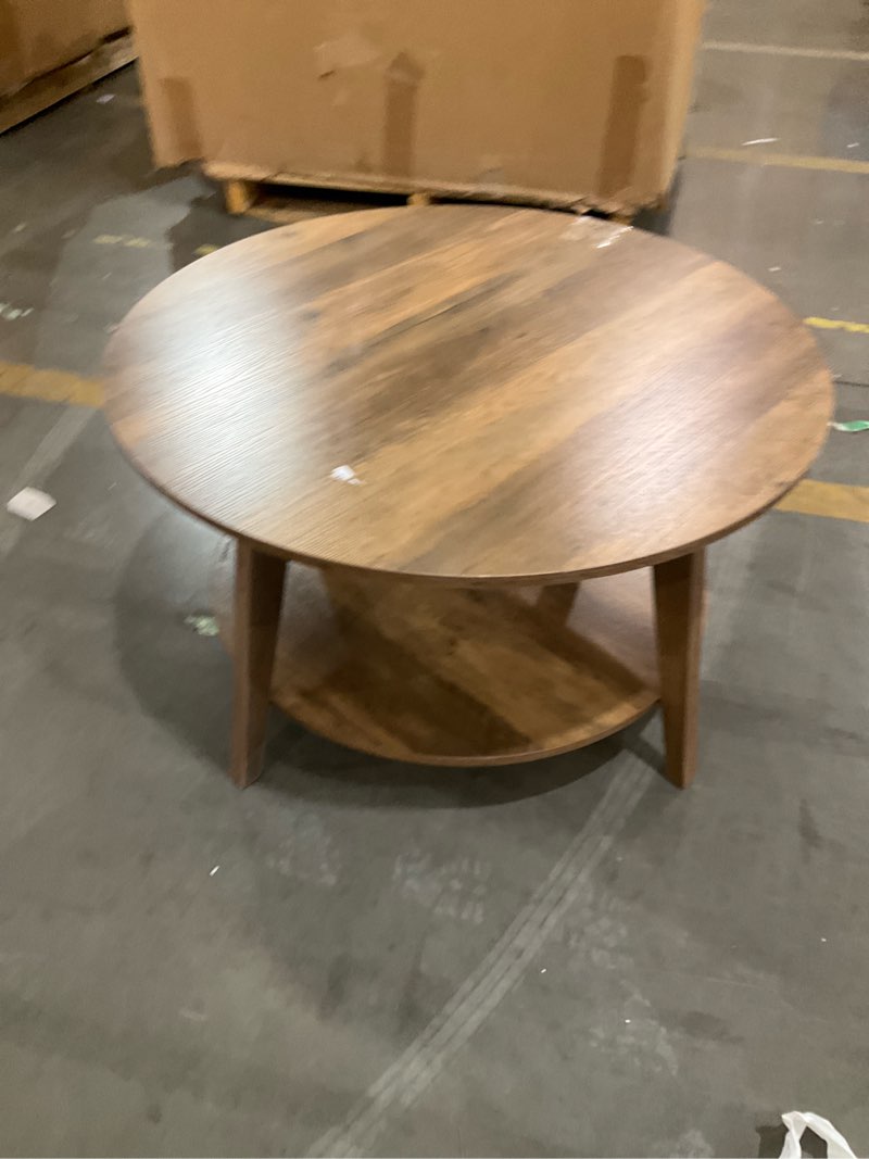 Condition photo showing Good Condition for vasagle maezo collection - round coffee table, 2-tier center table with storage, tapered legs, curved transitions, 31.5 dia. x 17.7 h inches, easy assembly, for living room, honey brown ulct243k41