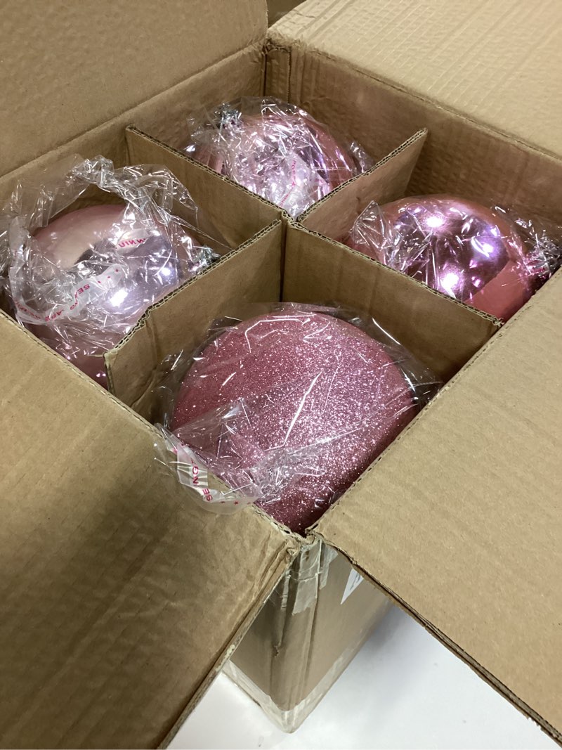 Condition photo showing New/Like New for Zubebe 8 Pcs 6"(150 Mm) Large Christmas Balls Ornaments 8 Styles Giant Plastic Christmas Balls Oversized Huge Big Hanging Outdoor Ornaments for Holiday Party Xmas Tree Decor(Pink)