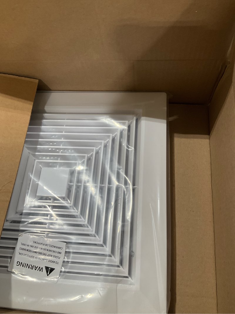 Condition photo showing Good Condition for patikil 14x14 inch bathroom exhaust fan cover, 2pcs plastic fan grilles air conditioning vent cover with springs for square ceiling or exhaust fans home office bathroom kitchen ventilation 14 x 14 inch white