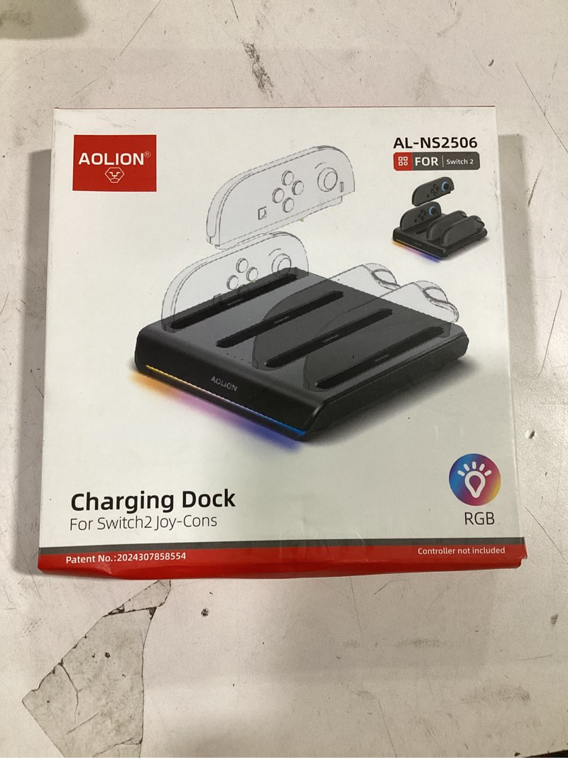Condition photo showing New/Like New for Charger Dock for Nintend0 Switch 2 Joycon, 4-in-1 Switch 2 joycon Charging Dock with 8 RGB Lighting Modes, LED Indicators, 5V/2A Fast Magnetic Charging, Circuit Protection, and USB-C Cable (Black)