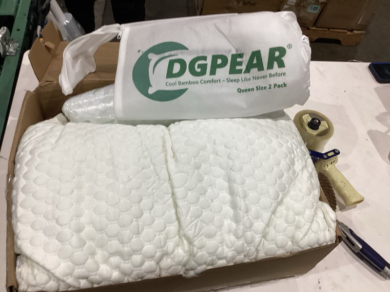 Condition photo showing As Is for memory foam pillows, cooling pillows queen size set of 2 adjustable firm bamboo bed pillows for hot, side, back and stomach sleepers