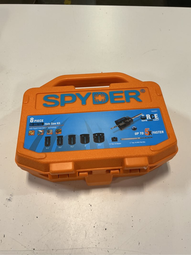 Condition photo showing As Is for spyder bi-metal non-arbored adjustable hole saw kit set 8 -piece with hard case