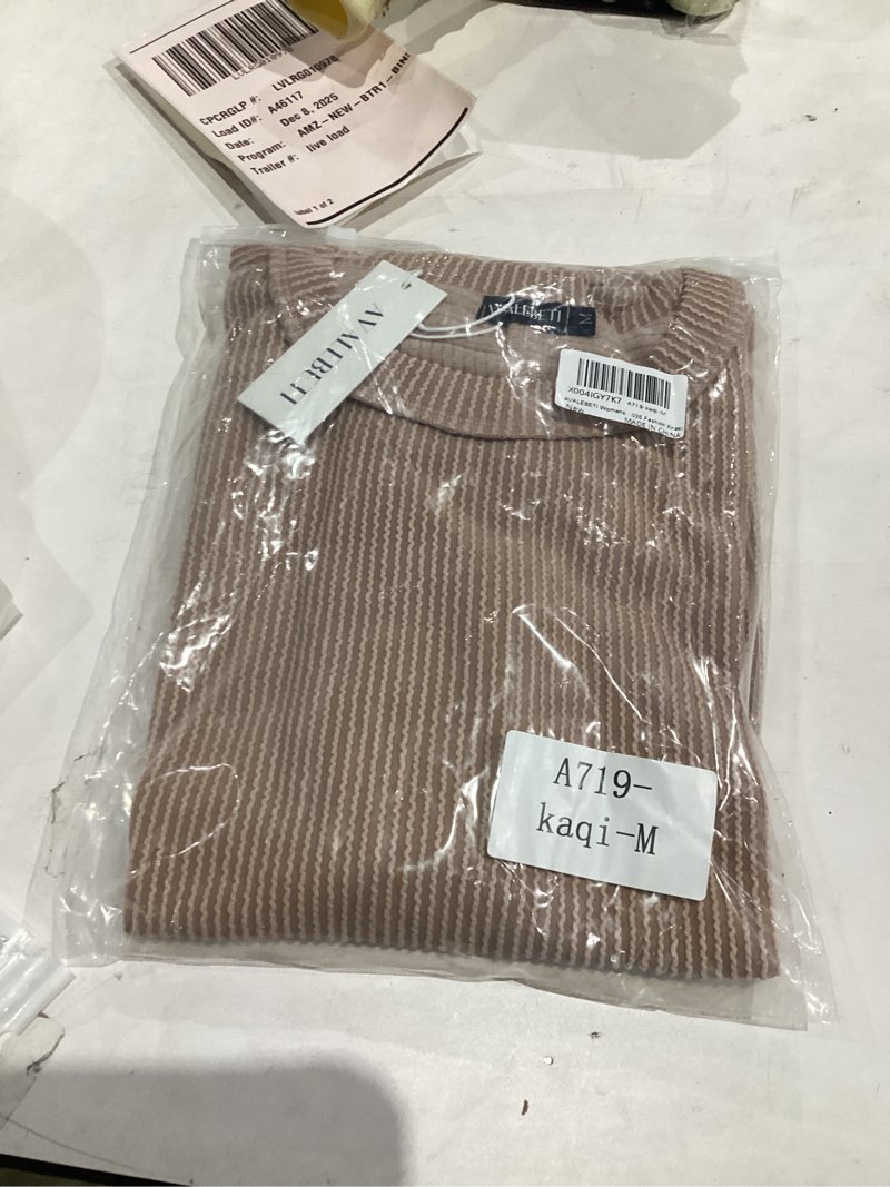 Condition photo showing New/Like New for ANRABESS Womens Short Sleeve Crewneck Shirts Ribbed Knit High Low Hem T Shirt 2026 Summer Spring Casual Tops Trendy Clothes Khaki Pink Medium