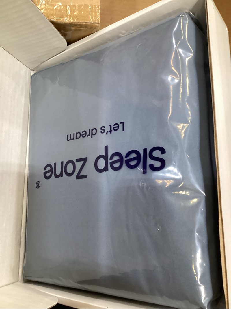 Condition photo showing New/Like New for sleep zone queen sheet set-4 pieces soft queen size sheets breathable & cooling bed sheets set, easy care includes 1 fitted sheet, 1 flat sheet and 2 pillowcases, deep pocket 16" (flint blue, queen) flint blue deep pocket - queen