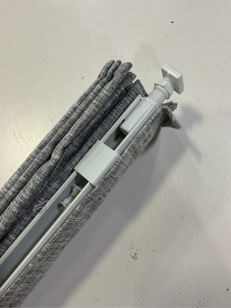 Condition photo showing As Is for no drill cordless roman shades for windows, 34" w × 64" h - 100% blackout - linen - grey 100% blackout - linen - grey 34" w × 64" h