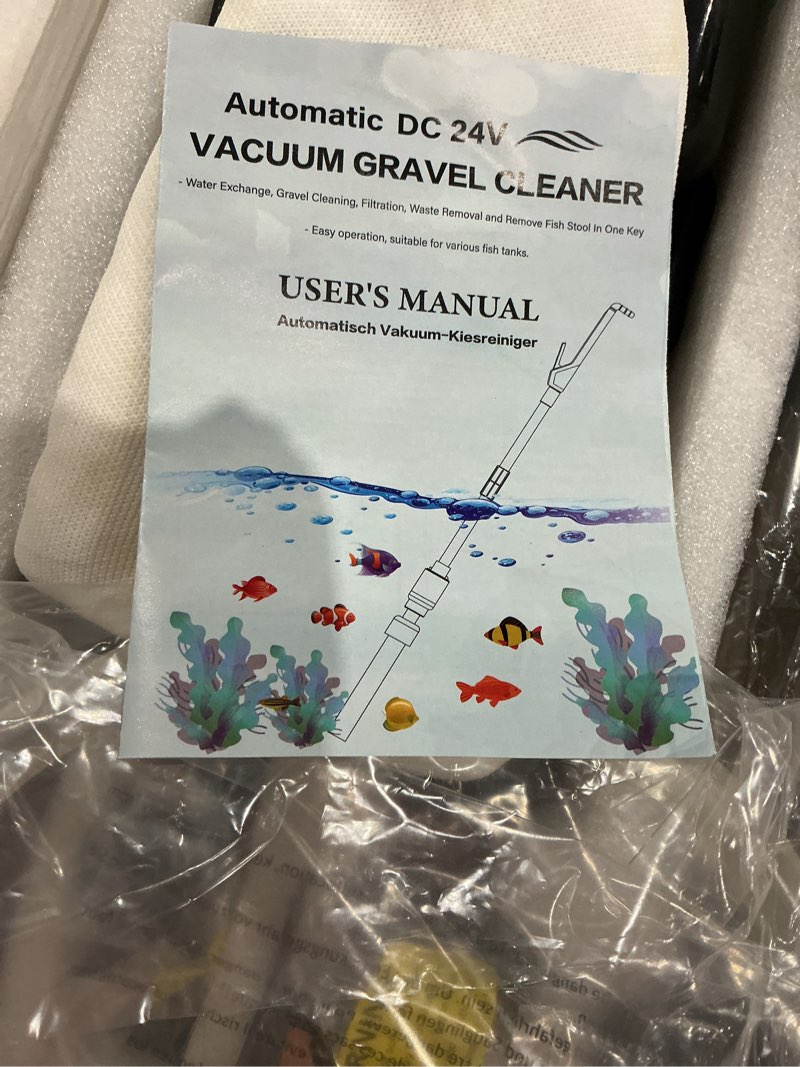 Condition photo showing As Is for electric aquarium vacuum gravel cleaner for 10-100 gal, 6 in 1 automatic fish tank cleaning tool wit