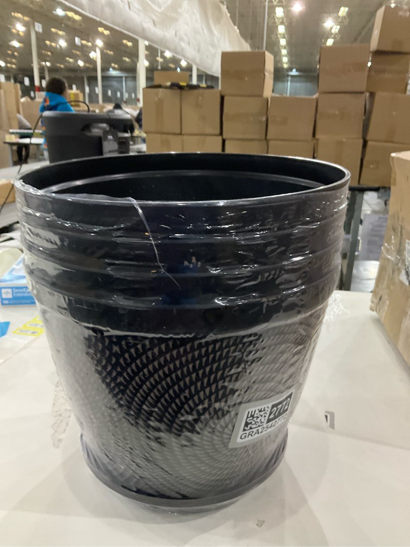 Condition photo showing New/Like New for Quarut 12 Inch 4 Pack Large Plant Pots, Plastic Flower Pot for Indoor & Outdoor with Drainage Holes & Saucer, Circle Pattern Planters Garden Pots for Herbs Black Copper 12 inch-4 pack