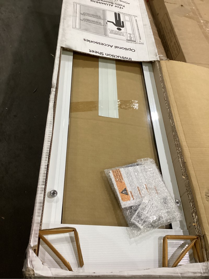 Condition photo showing New/Like New for Ideal Pet Products Aluminum Pet Patio Door, Adjustable Height 77-5/8" to 80-3/8", 10-1/2" x 15" Flap Size, White White Large/10.5" x 15" Flap Size