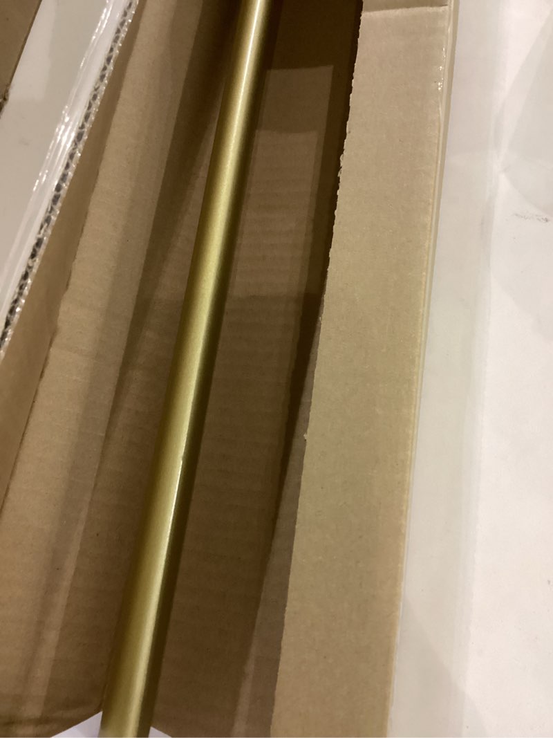 Condition photo showing New/Like New for Decopolitan Morena 48-86 Inch Adjustable Curtain Rod Set, 5/8 Inch Diameter in Brass Brass 48-86 Inch