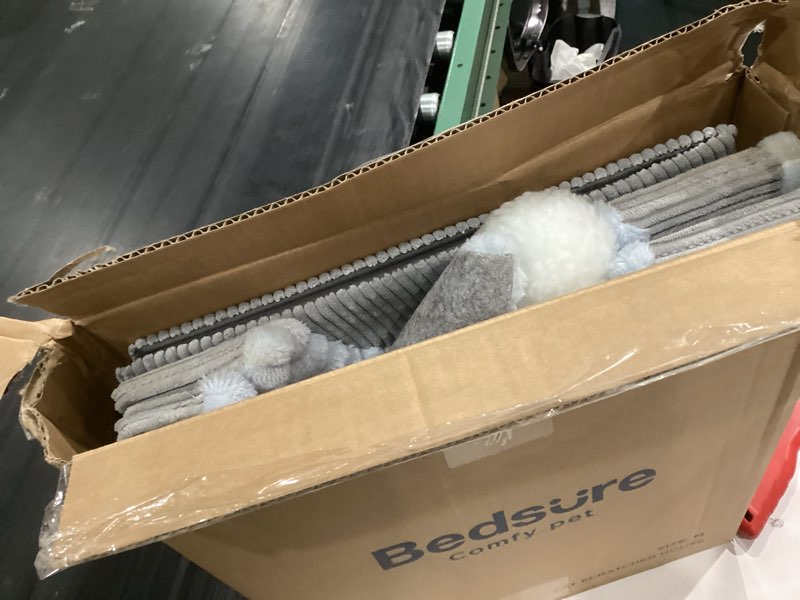 Condition photo showing As Is for Bedsure Large Cat Beds for Indoor Cats - Extra Wide Cat House with Scratch Removable Top Sisal Pad for Multi Cats, Foldable Cave Hideaway for Entertainment, 23.6x15.9x12.6inches, Grey Light grey Widen