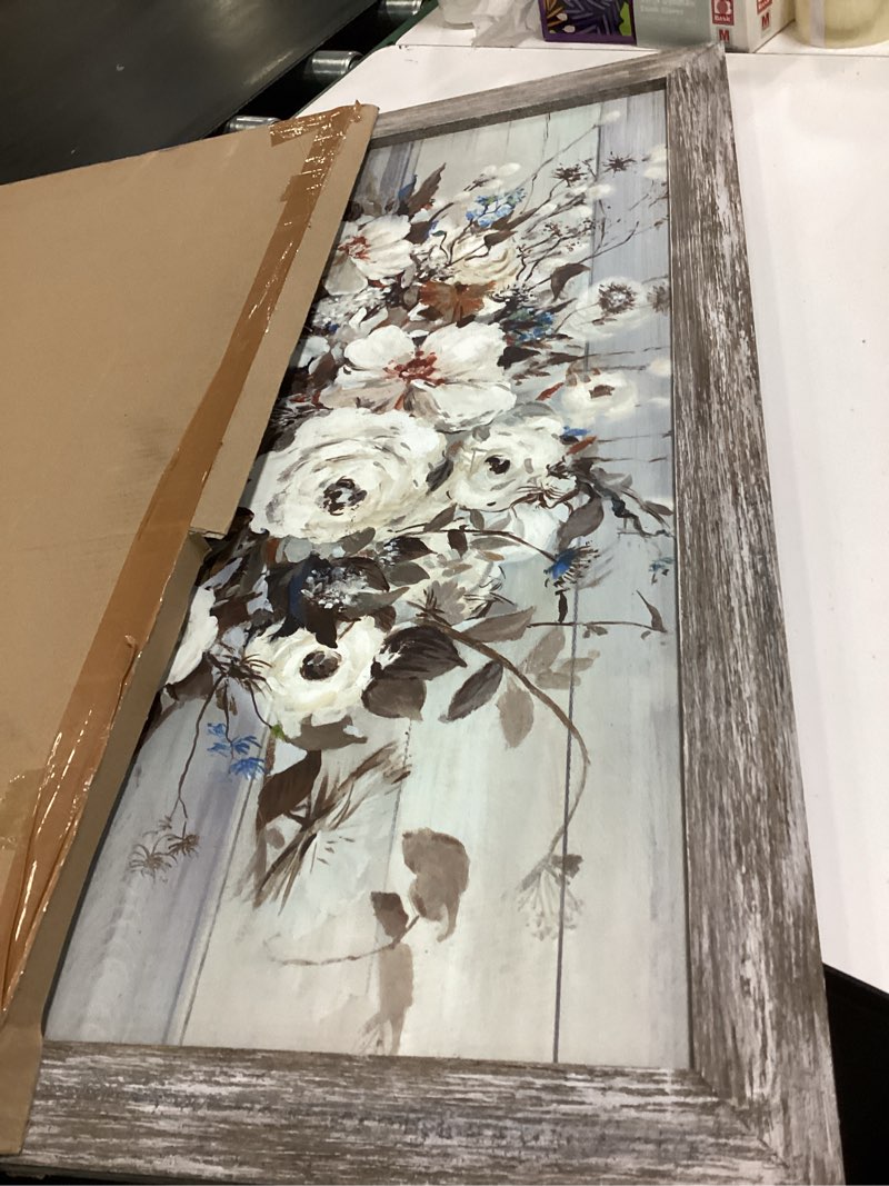 Condition photo showing Good Condition for Flowers Bouquet Wooden Framed Artwork: Vintage Botanical Floral in Vase Wall Art Print Painting Rustic Abstract Nature Plant Picture for Living Room Kitchen Bathroom Bedroom Farmhouse