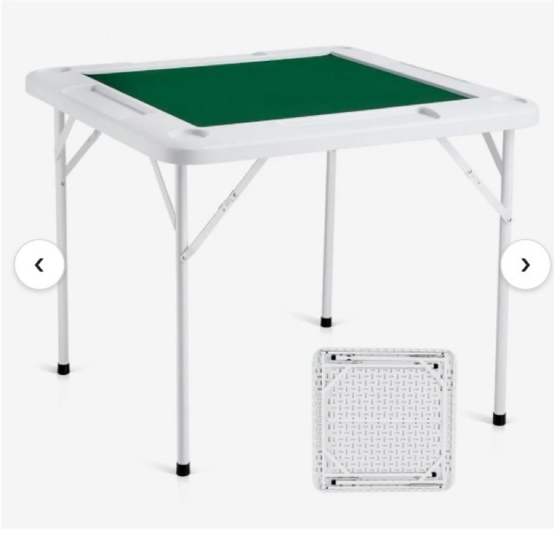 VEVOR Mahjong Table, 4 Player Folding Domino Table with Wear-Resistant Green Tabletop, Portable Square Card Table with 4 Cup Holders & 4 Chip Trays for Mahjong Poker Puzzles, 35.4 x 35.4-inch BLACK TABLE 