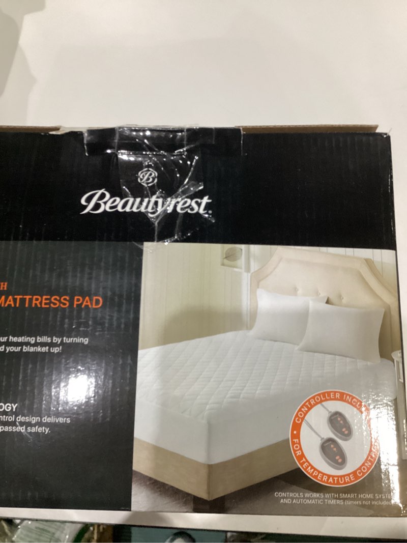 Condition photo showing New/Like New for Beautyrest Cotton Blend Heated Mattress Pad Secure Comfort Technology - Luxury Quilted Electric Mattress Pad with Deep Pocket - 5-Setting Heat Controllers, King, White