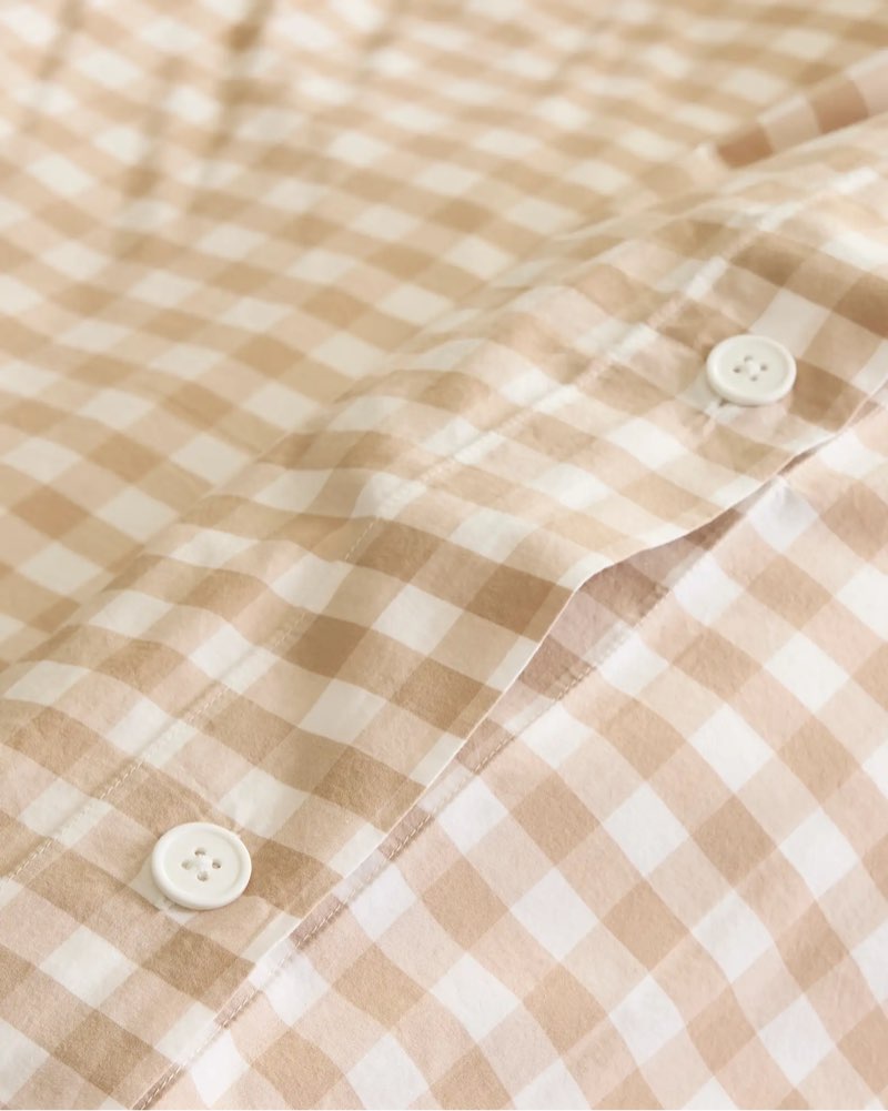 classic organic percale gingham duvet cover color: cafe size: king/cal king