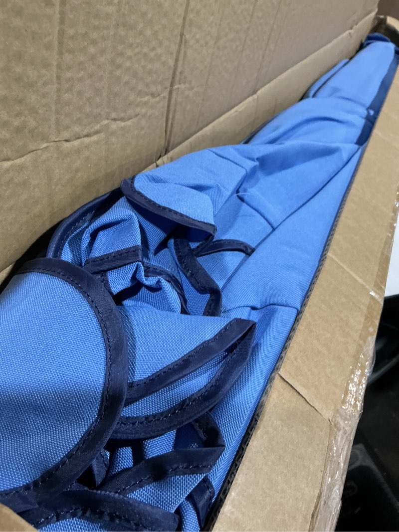 Condition photo showing Good Condition for tempera 9ft scalloped tassel patio umbrella, outdoor market umbrellas with 8 sturdy ribs with crank & pust button tilt,fade resistant canopy blue-navy 9 ft push-button-tilt