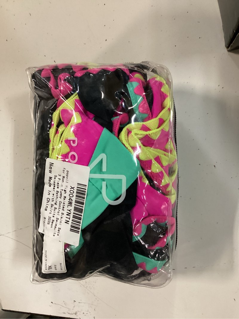 Condition photo showing New/Like New for popvil high waisted bikini sets for women tummy control swimsuits 3 piece bathing suits neon swimwear with skirt 2026 x-large black