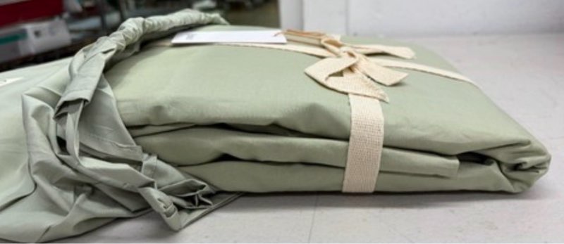 quince, classic organic percale fitted sheet set of 4 pcs in sage - full, green- eucalypt