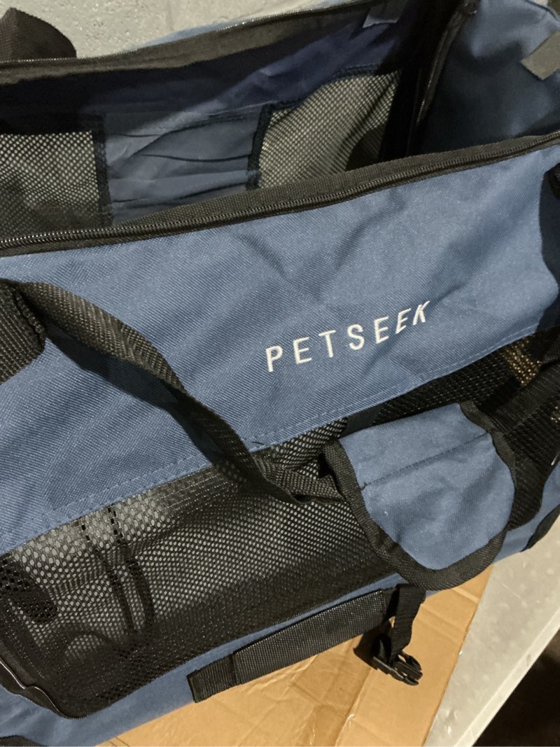 Condition photo showing Good Condition for extra large cat carrier soft sided, portable small dog carrier only 24\"x16.5\"x16\" car travel folding comfortable design with bowl, blue blue without curtain