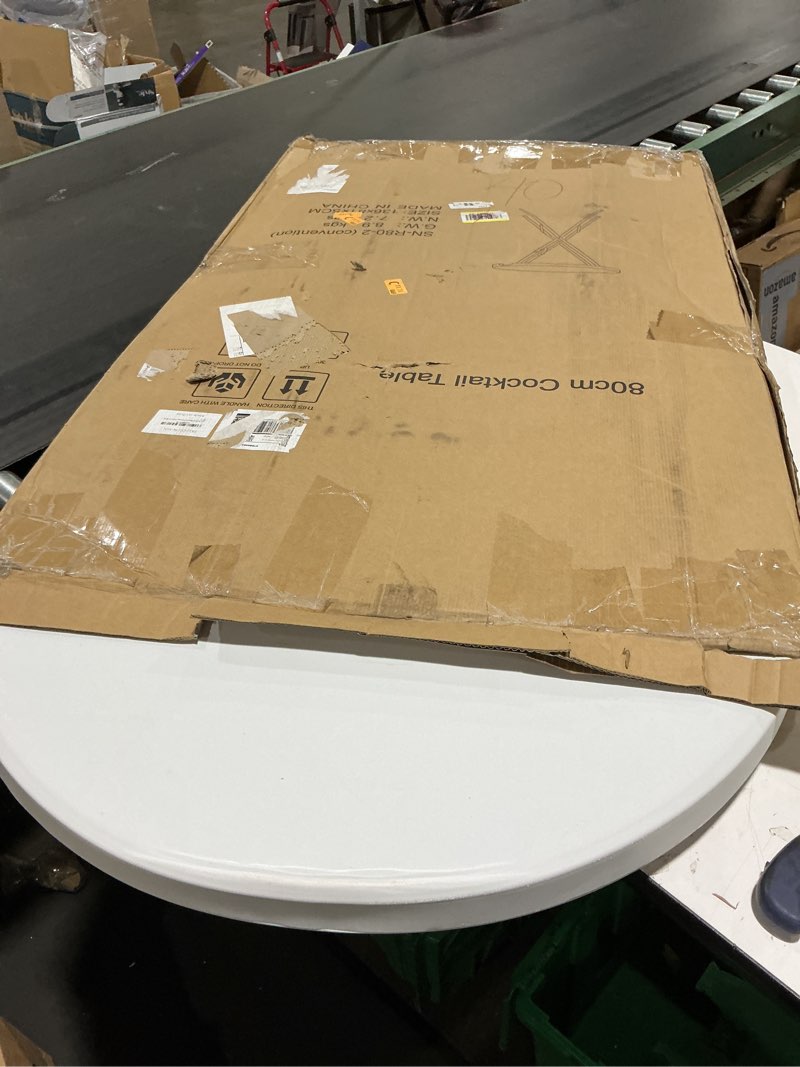 Condition photo showing New/Like New for 28in cocktail table white high top folding, round portable bar height folding table with removable legs, indoor outdoor banquet for parties, commercial, speech, school white 28×43 in