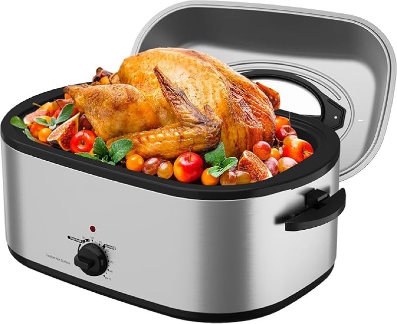 SUNVIVIPRO Roaster Oven 28 Quart, Electric Turkey Roaster with Self-Basting Lid, Removable Pan & Rack, Variable Temp Control, Stainless Steel Silver