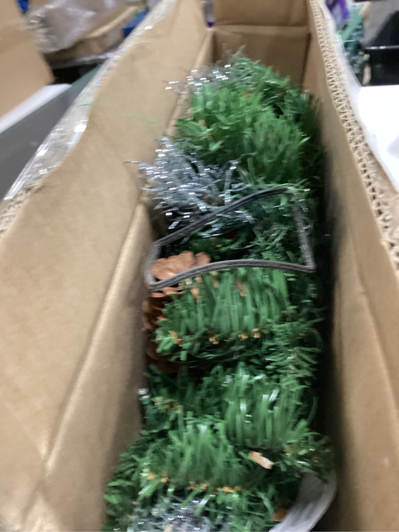 Condition photo showing Good Condition for National Tree Company 24 in Pre-Lit Crestwood Spruce Artificial Christmas Wreath, Christmas Decoration with Glitter, Pinecones, Red Berries, 50 Clear LED Lights, 160 Tips, Timer, Green Crestwood Spruce - 24 inch Battery Operated Wreath