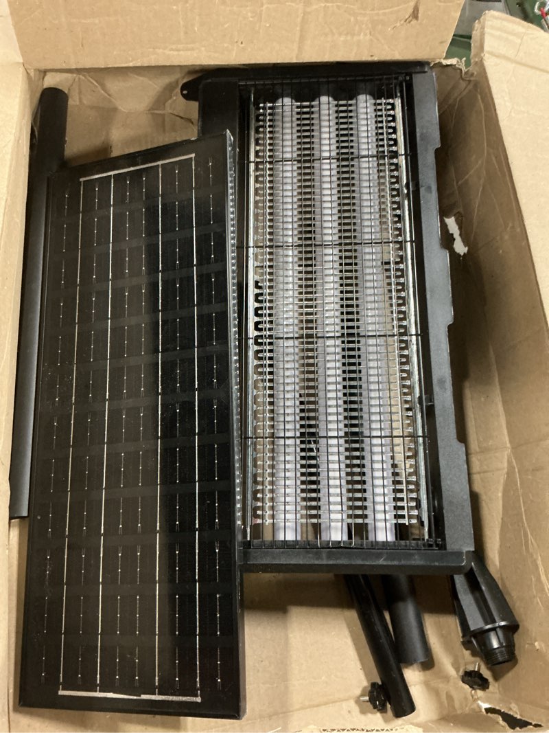 Condition photo showing As Is for solar bug zapper outdoor 18w | 9600mah, 365–395nm uv, dusk-dawn sensor, ipx5 waterproof, 20ft cord, indoor & outdoor for home, patio, garden, deck, camping