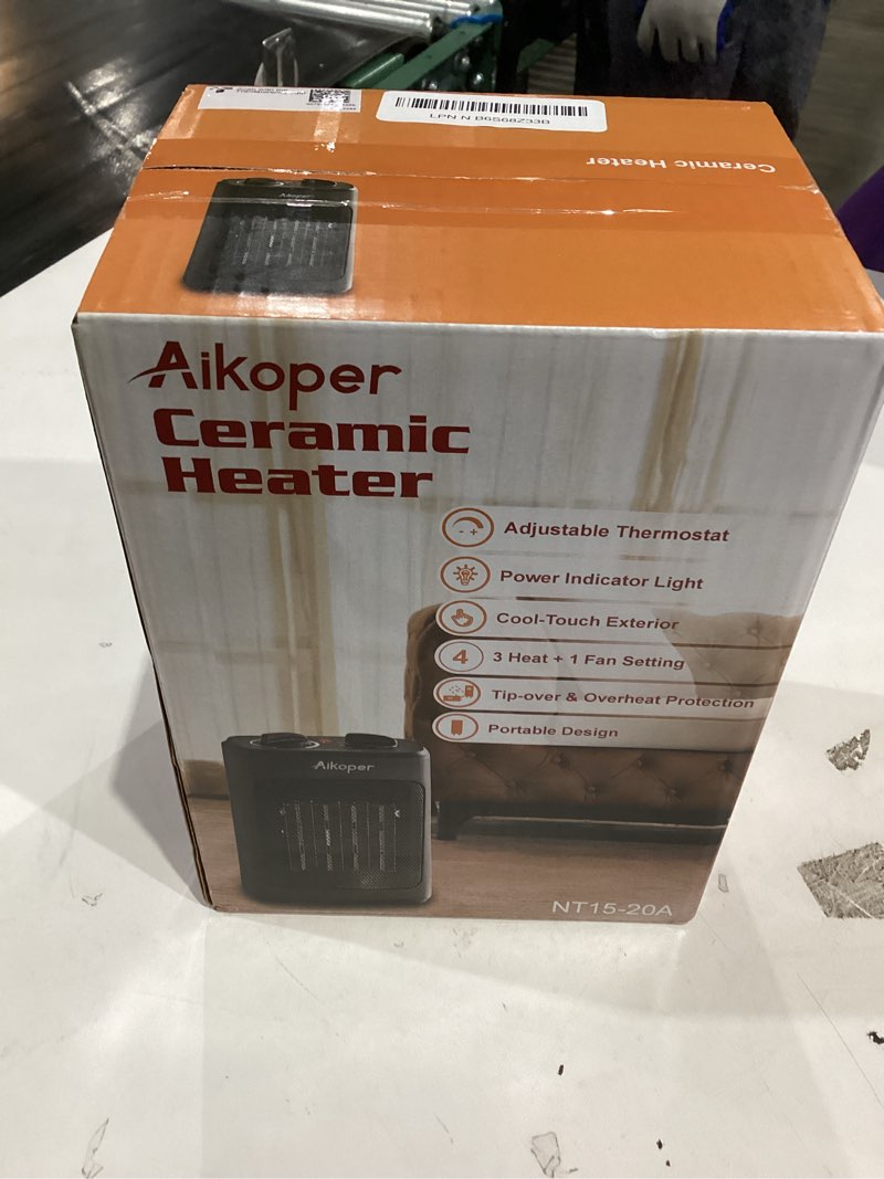 Condition photo showing New/Like New for Space Heater, 1500W Electric Heaters Indoor Portable with Thermostat, PTC Fast Heating Ceramic Room Small Heater with Heating and Fan Modes for Bedroom, Office and Indoor Use 10IN