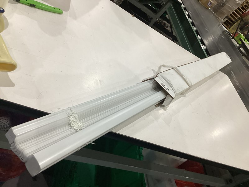 Condition photo showing As Is for project source light filtering 1-in slat width 47-in x 64-in cordless white vinyl light filtering mini-blinds