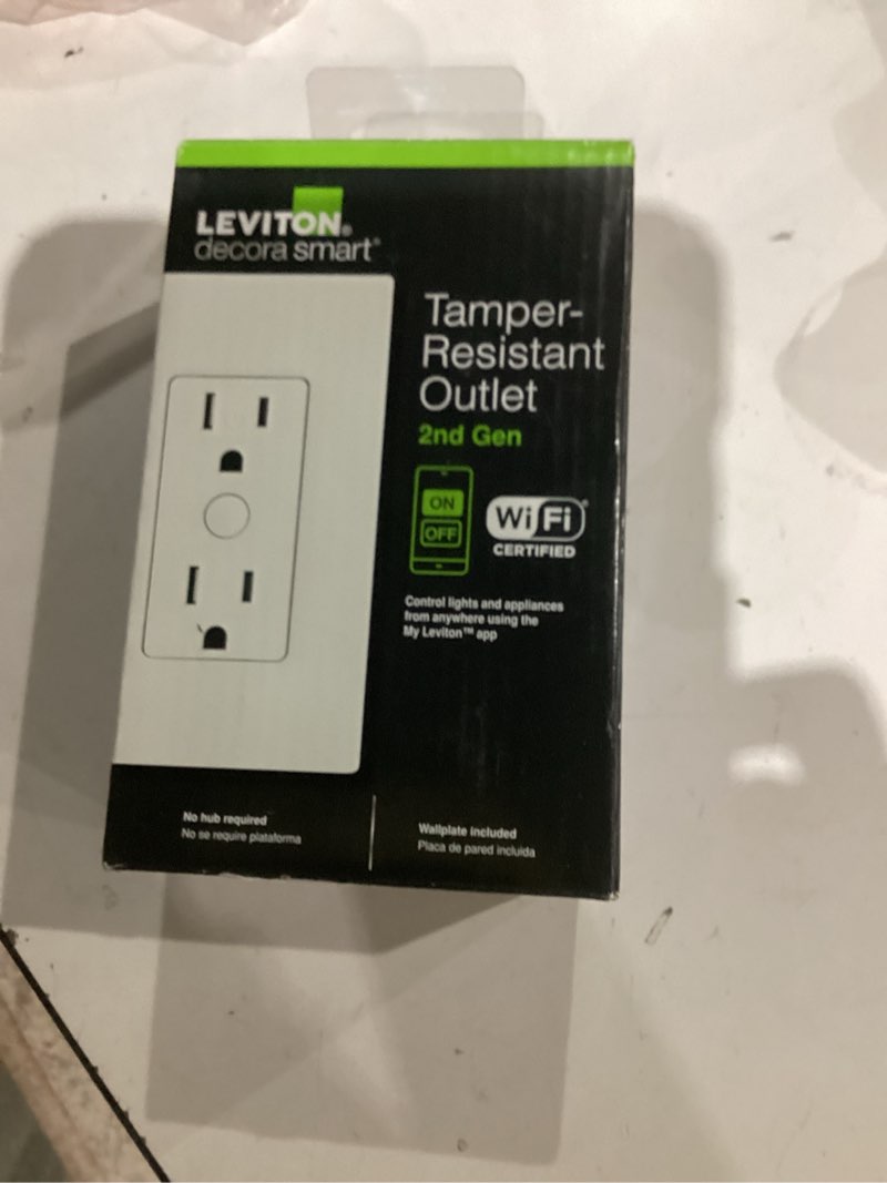 Condition photo showing As Is for Leviton Decora Smart Outlet, Tamper-Resistant 15A, Wi-Fi 2nd Gen, Works with My Leviton, Alexa, Google Assistant, Apple Home/Siri & Wire-Free Companions for Switched Outlet, D215R-1RW, White