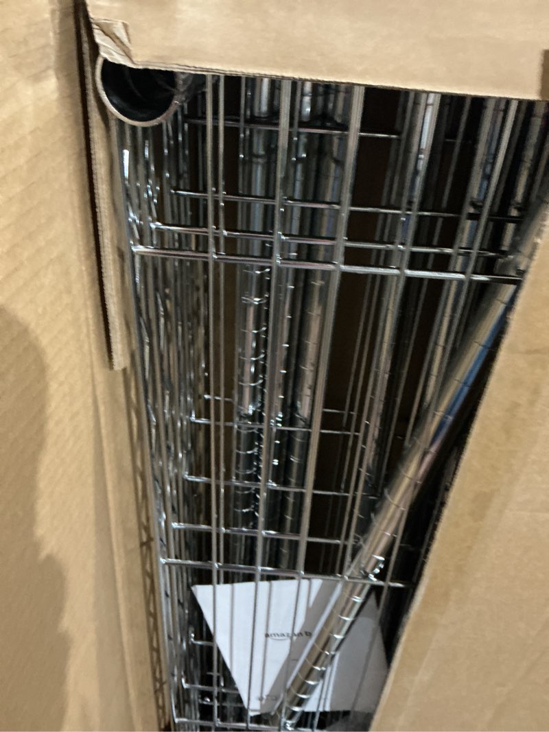 Condition photo showing Good Condition for amazon basics 5-shelf adjustable heavy duty steel wire rack, space saving storage shelving organizer for kitchen, garage, no-tool assembly, 350 lbs weight capacity, 36" x 14" x 72", chrome 5-shelf 36" l x 14" w x 72" h chrome