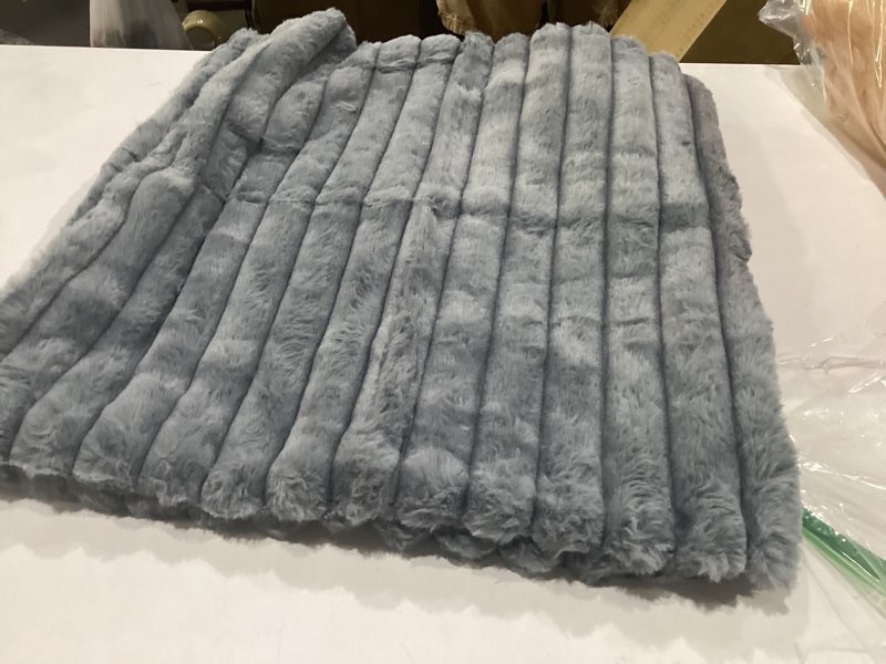 Condition photo showing Good Condition for pallene faux fur plush throw pillow covers 18x18 set of 2, luxury soft fluffy striped decorative pillow covers for sofa, couch, living room, grey grey 18" x 18" (pack of 2)