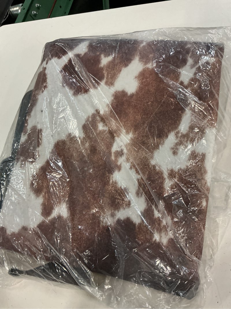 Condition photo showing As Is for faux cowhide cow print rug: 6.2 x 7 feet cow hide animal print area carpet large western decor for living room bedroom 6'2" x 7' (irregular) brown