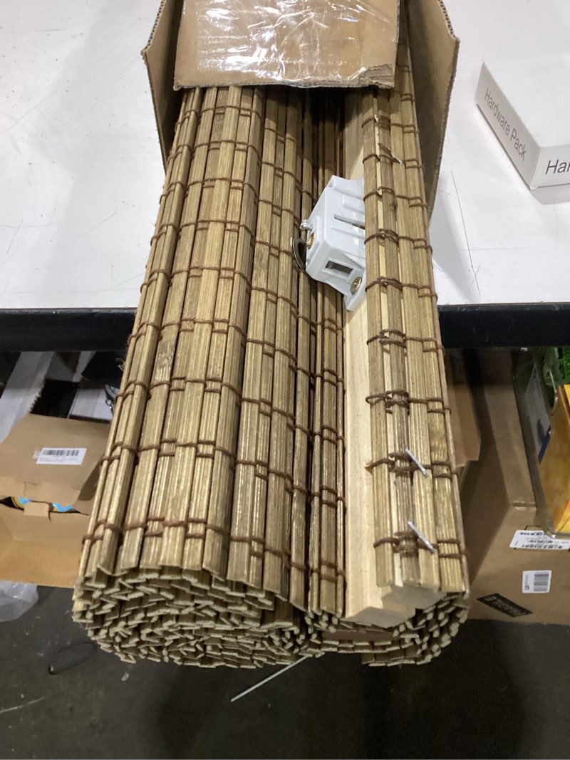 Condition photo showing As Is for arlo blinds sheer bamboo roman shades with valance - tuscan, 22" w x 74" h - light filtering cordless blinds for interior windows - real natural bamboo material - mounting hardware included 22"w x 74"h tuscan