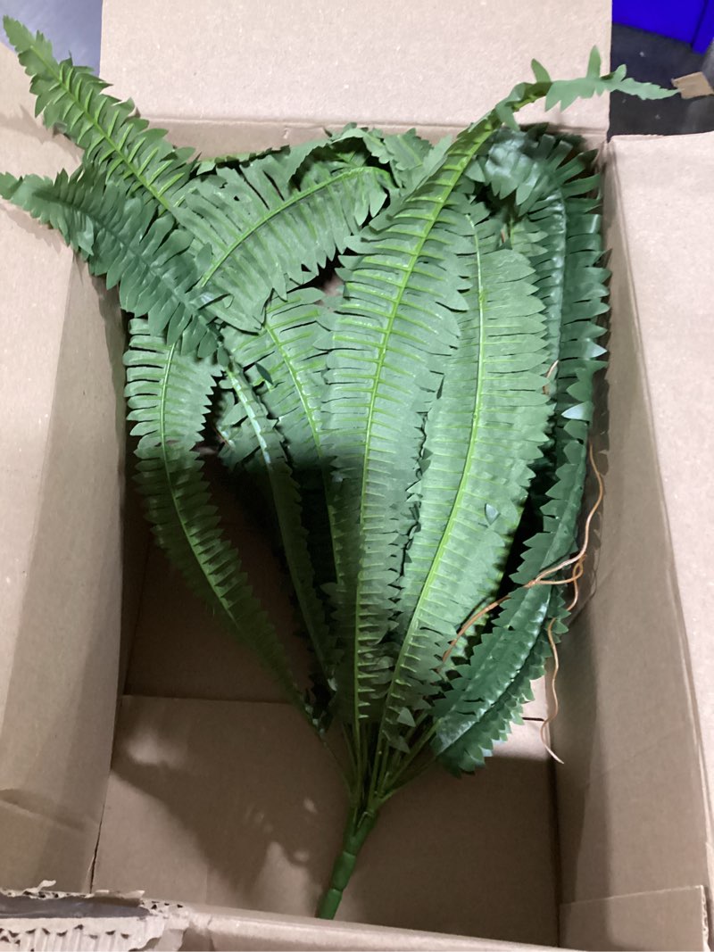 Condition photo showing Good Condition for nearly natural 48in artificial boston fern, set of 2 - large hanging fake plant wall decor with 67 fronds, faux fern vines that look real for home and office decor 48" - set of 2
