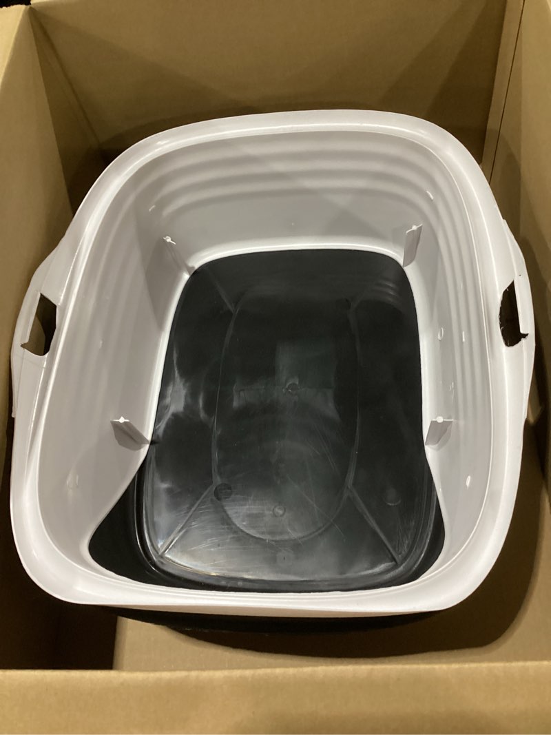 Condition photo showing As Is for Arm & Hammer Rimmed Cat Litter Box with High Sides and Microban, Made in USA Pearl White/ Dark Gray Standard