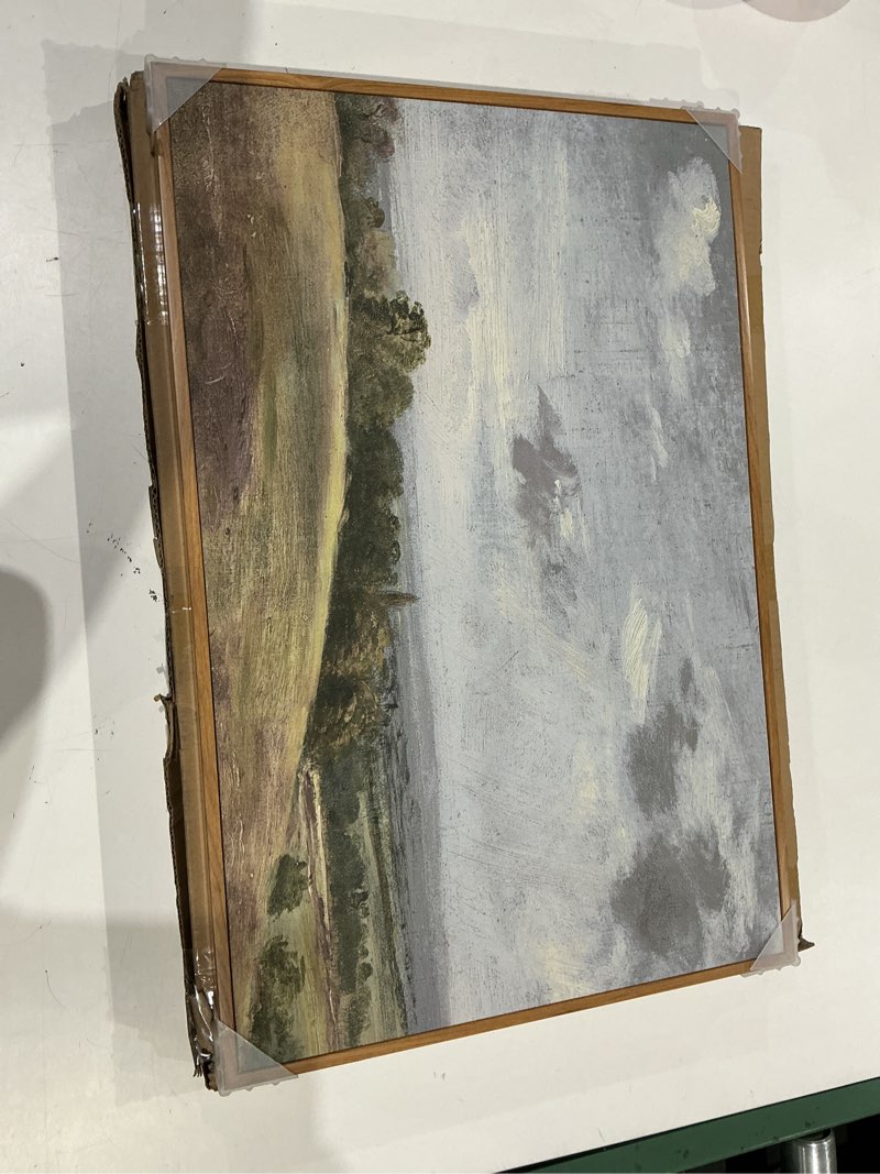 Condition photo showing Good Condition for insimsea framed canvas wall art vintage decor, large farmhouse nature scenery clouds valley grassland pictures prints, classical retro paintings home decor for living room bedroom office, 16"x24" landscape-lionel 24"l x 16"w