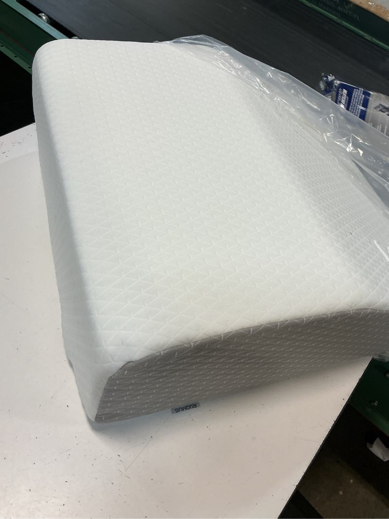 Condition photo showing Good Condition for ruqmuis leg elevation pillow for after surgery, 8inch foam leg elevating pillow for swelling and blood circulation, leg wedge pillow for sleeping, knee pillow for knee hip ankle pain relief, white flat top 8 inch white/grey