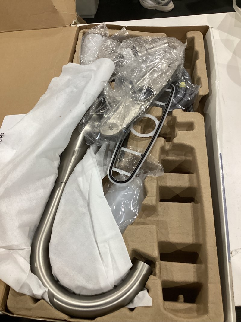 Condition photo showing Good Condition for moen haelyn spot resist stainless single-handle pull-down sprayer kitchen faucet featuring power boost for a faster clean, soap dispenser included, 87627srs spot resist stainless standard