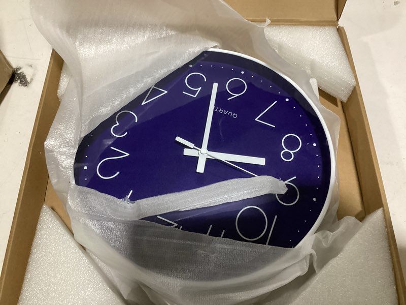Condition photo showing New/Like New for topkey black wall clock 12" silent non ticking arabic numeral clock round decorative wall clock for living room, bedroom, kitchen (battery not included) gold numbers