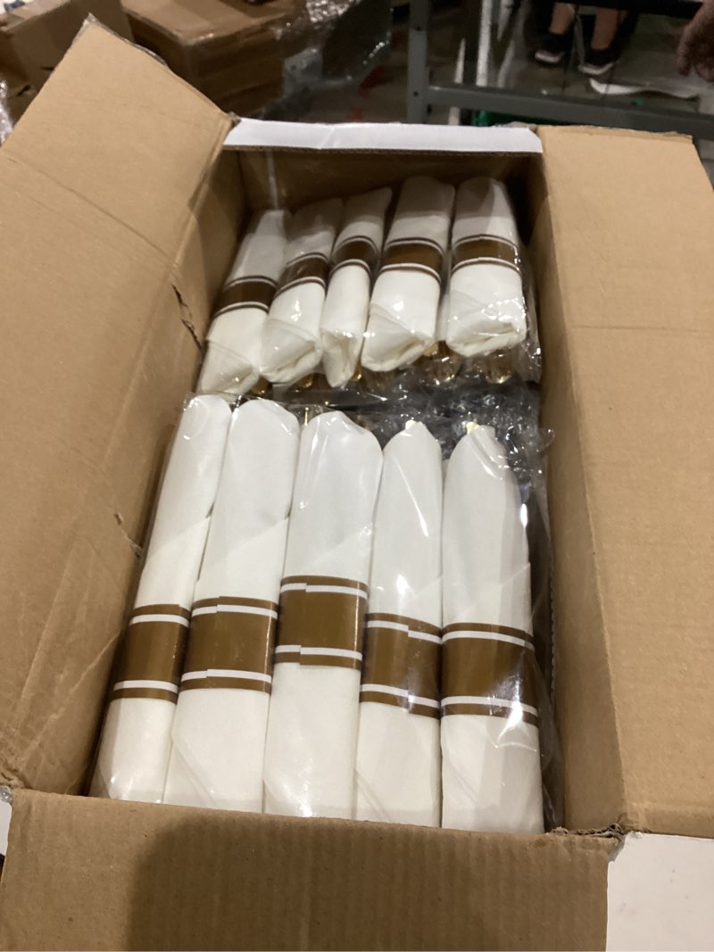 Condition photo showing Good Condition for liacere 350pcs navy blue plastic plates-disposable blue gold plates 50guest plastic dinnerware include 100plates,50pack pre rolled napkins with silverware 50cups for graduation & memorial day bule