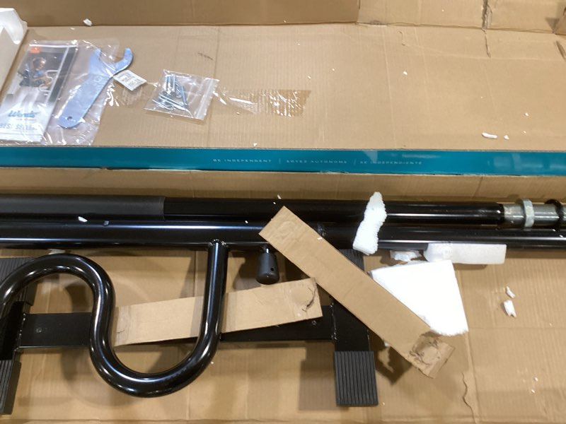 Condition photo showing As Is for stander wonder pole, security-pole and curve grab bar, tension mounted floor to ceiling transfer-pole for seniors, elderly adults, bathroom safety assist and stability rail, black metallic black