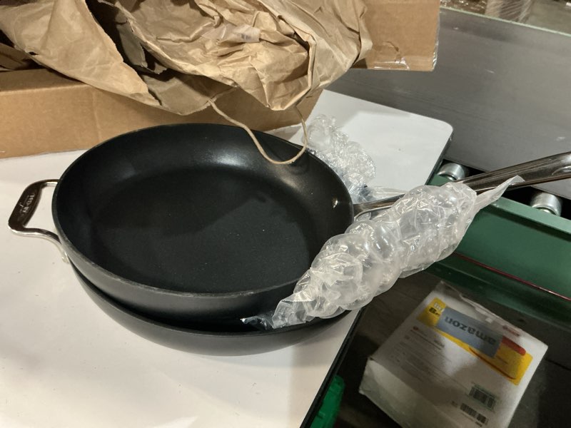 Condition photo showing As Is for (Incomplete 2 pieces only) All-Clad E7859064 HA1 Hard Anodized Nonstick Fry Pan Cookware Set, 10 Inch and 12 Inch Fry Pan, 2 Piece, Black 10\" + 12\" Fry Pan Set