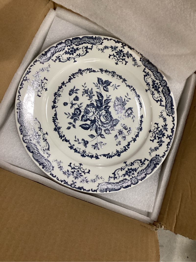 Condition photo showing Good Condition for dinner plates, ceramic plates set of 6, kitchen plates microwave safe, white plate dessert blue floral plate porcelain (blue rose, 10.5 inch) blue rose 10.5 inch