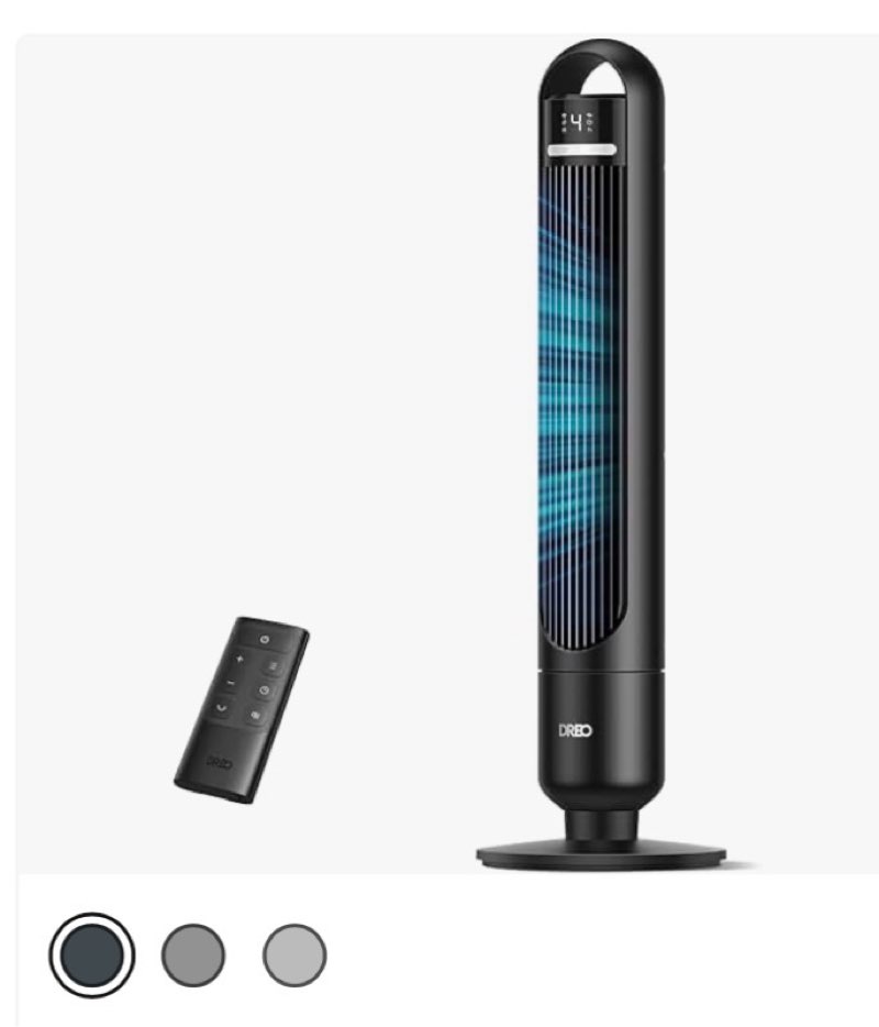 Dreo Tower Fan for Bedroom, 42 Inch 120° Oscillating Fan, 25dB Quiet DC Motor, 28ft/s Velocity Bladeless Standing Fan with 12 Speeds, 4 Modes, 12H Timer Cooling Fans for Home, Living Room, Pilot Max S