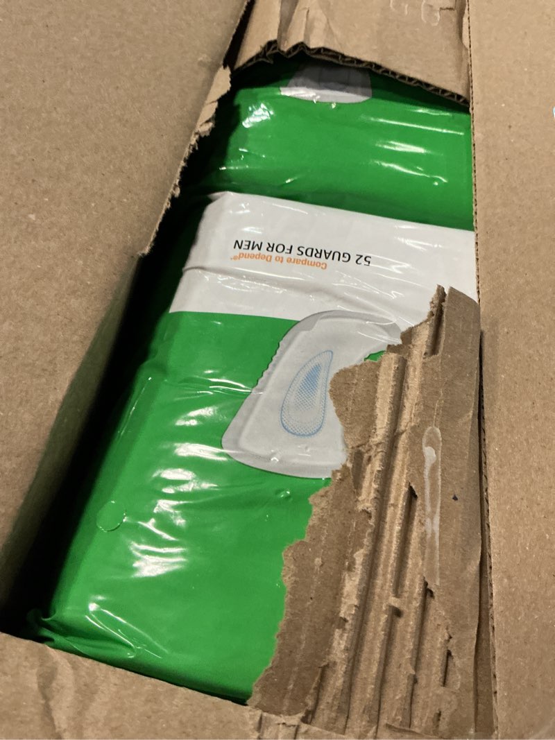 Condition photo showing New/Like New for amazon basics men's incontinence guards, maximum absorbency, moisture-wicking with odor protection, one size fits most, 104 count (2 packs of 52)